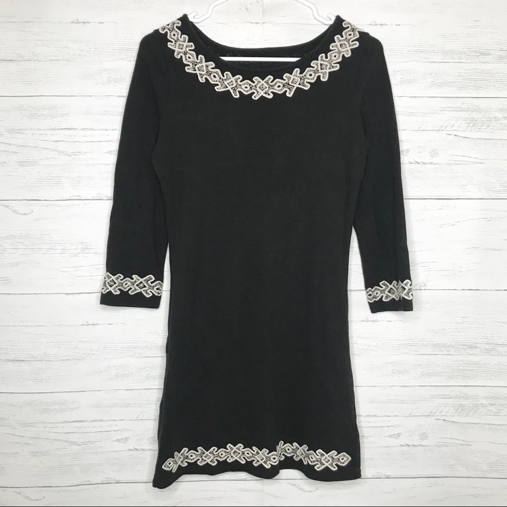 Free People Black White Lace Long Sleeve Dress